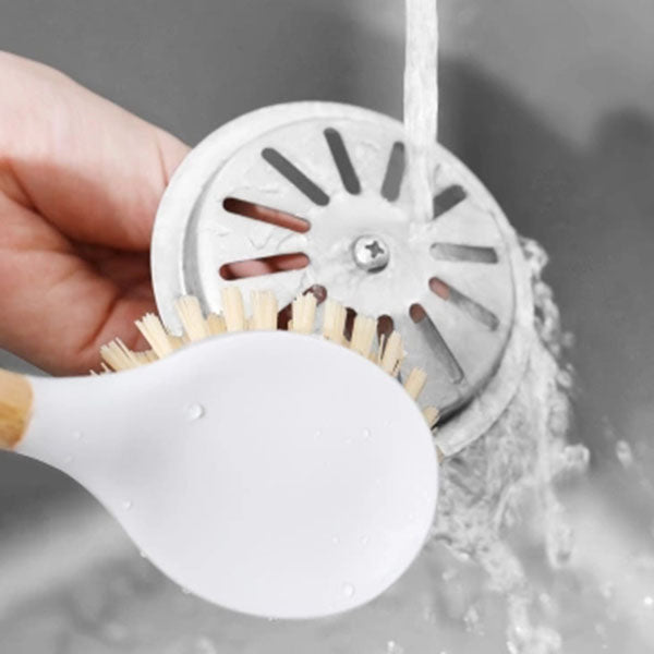 Pot Brush With Bamboo Long Handle Dishes Cleaner Pot Pan Cleaning Brushes Kitchen Cleaning