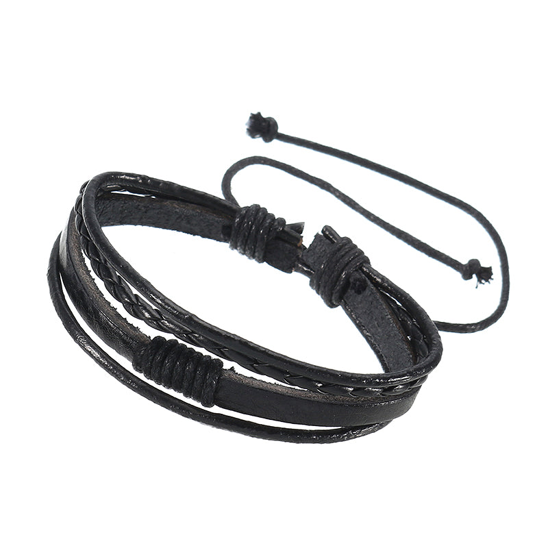 Men Multilayer Tribal Woven Surf Leather Bracelet Wristband