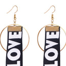 Fashion Personality Round Love Ribbon Earrings Alloy Long Stud Earrings For P6A4