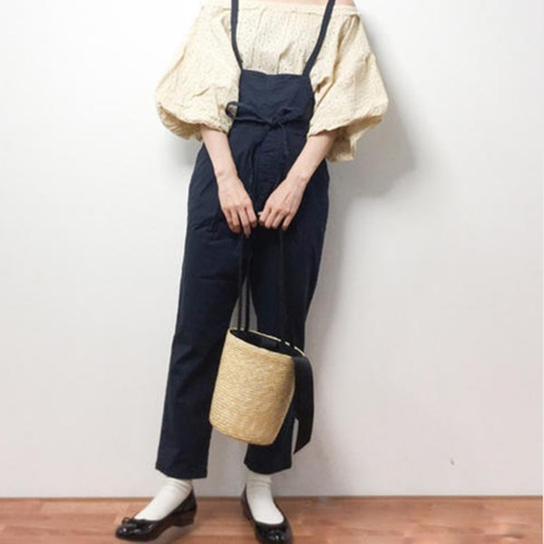 Bucket Cylindrical Straw Bags Bow Wheat-straw Woven Women Crossbody Bags Sh Z7L5