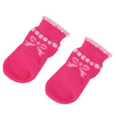 Pet Puppy Dog Bowknot Cotton Socks Anti-Slip Paw Protectors 4pcs/set M Pink