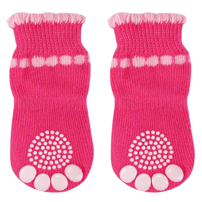 Pet Puppy Dog Bowknot Cotton Socks Anti-Slip Paw Protectors 4pcs/set M Pink
