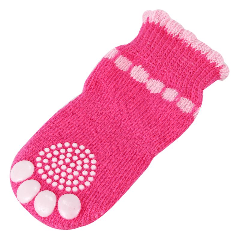 Pet Puppy Dog Bowknot Cotton Socks Anti-Slip Paw Protectors 4pcs/set M Pink
