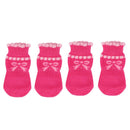 Pet Puppy Dog Bowknot Cotton Socks Anti-Slip Paw Protectors 4pcs/set M Pink