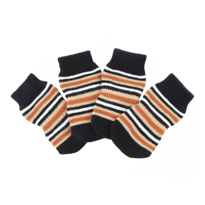 Pet Dog Puppy Cat Anti-slip Knit Cotton Weave Sock 4 Pcs L coffee