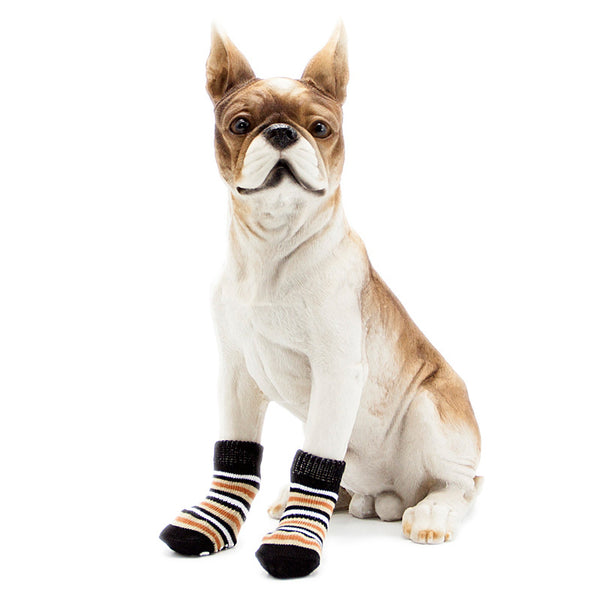Pet Dog Puppy Cat Anti-slip Knit Cotton Weave Sock 4 Pcs L coffee