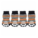 Pet Dog Puppy Cat Anti-slip Knit Cotton Weave Sock 4 Pcs L coffee