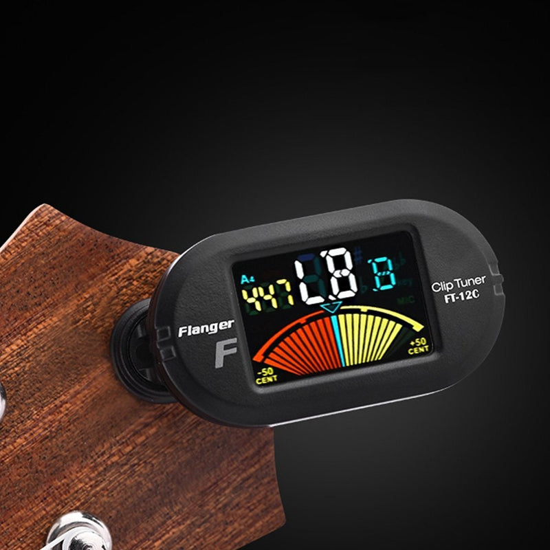Flanger Clip-On Tuner for All Instruments - with Guitar, Bass, Violin, Ukul
