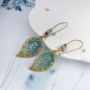 Fashion Women Hollow Leaves Dangle Hook Beads Earring Bohemia Charm Jewelry