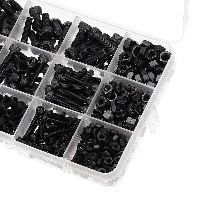 Suleve MXCH5 500Pcs M3 M4 M5 Carbon Steel Screw Hex Socket Cap Head 8-20cm Bolt Nut Assortment