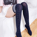 Women Fashion Striped Beads Over The Knee Socks High Knee Stockings Princes C7K7