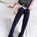 Women Fashion Striped Beads Over The Knee Socks High Knee Stockings Princes C7K7