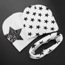 Kids Boys Girls 3Pcs Set Stars Prints O-Ring Scarf Neckerchief+Cute Beanies