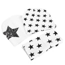 Kids Boys Girls 3Pcs Set Stars Prints O-Ring Scarf Neckerchief+Cute Beanies L8W7
