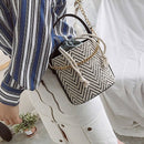 Women Straw Handbag Tote Summer Holiday Woven Bucket Bag Leisure Chain Shou W7A7