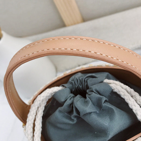 Women Straw Handbag Tote Summer Holiday Woven Bucket Bag Leisure Chain Shou W7A7