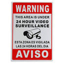 24 Hour Video Surveillance Warning Sign Sticker Security Video Spanish English Metal