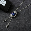 Women Flower Long Adjustable Chain Pendant Sweater Necklace(Tulip blue crys
