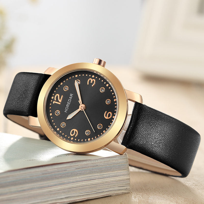 HOREDAR 306 Casual Style Women Wrist Watch Elegant Leather Strap Quartz Watches