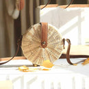 Women Straw+polyesterBag Bohemian Bali Rattan Beach Handbag Small Circle La