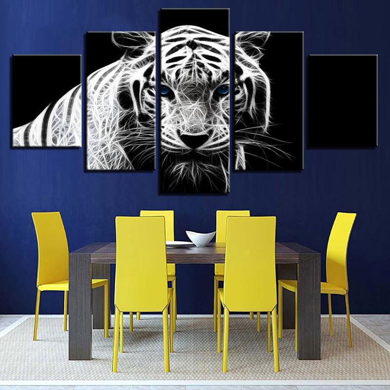5PCS Modern Home Bedroom Wall HD White Tiger Art Picture Spray Painting Wall Sticker