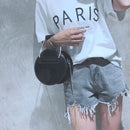Circular Glossy PU Leather Retro Metal Ring Handbag Small Round Women Shoul Z2A8