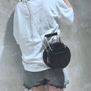 Circular Glossy PU Leather Retro Metal Ring Handbag Small Round Women Shoul Z2A8