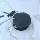 Circular Glossy PU Leather Retro Metal Ring Handbag Small Round Women Shoul Z2A8