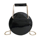 Circular Glossy PU Leather Retro Metal Ring Handbag Small Round Women Shoul Z2A8