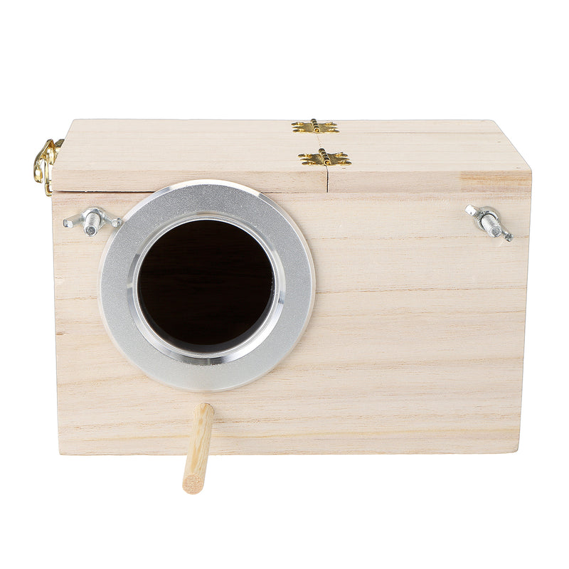 Budgie Nest Wooden Box Breeding Boxes Aviary Bird House Nesting w/ Stick Window Security