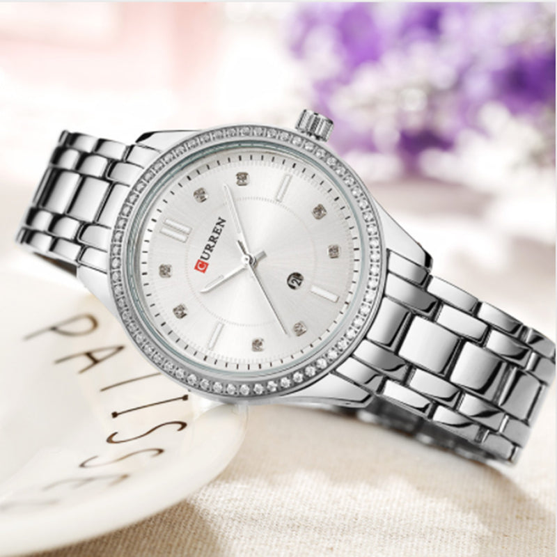 CURREN 9010 Waterproof Crystal Elegant Design Women Wrist Watch Date Display Quartz Watch