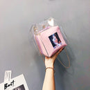Women Small Bucket Bags Spray Map Plastic Transparent Totes Composite Chain T6Y3