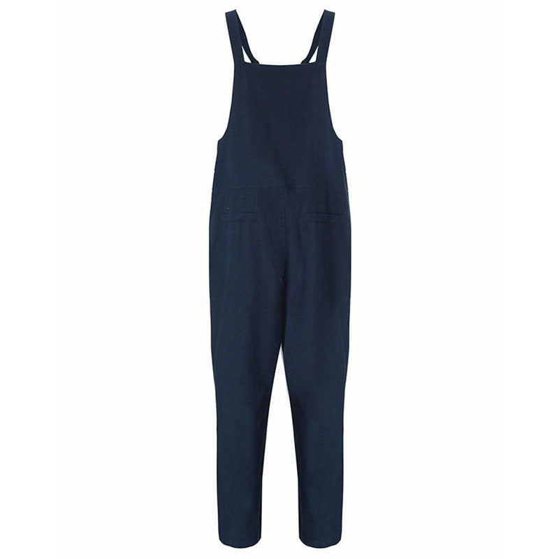 Women Summer Casual Pockets Jumpsuit Romper Overalls Dark blue XXXL X6D5