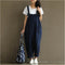 Women Summer Casual Pockets Jumpsuit Romper Overalls Dark blue XXXL X6D5