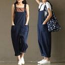Women Summer Casual Pockets Jumpsuit Romper Overalls Dark blue XXXL X6D5