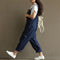 Women Summer Casual Pockets Jumpsuit Romper Overalls Dark blue XXXL X6D5