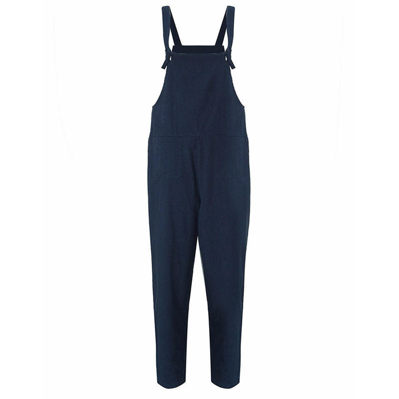 Women Summer Casual Pockets Jumpsuit Romper Overalls Dark blue XXXL X6D5