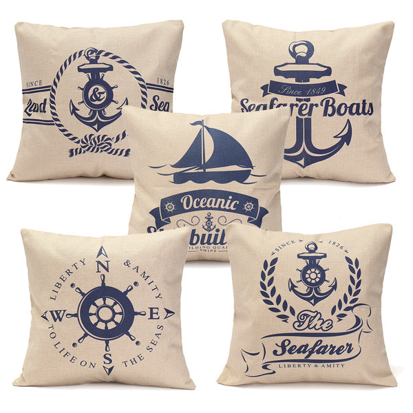 5 Pattern Mediterranean Style Fashion Cotton Linen Beige Pillow Case Home Sofa Decor