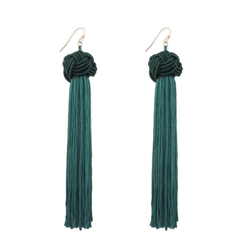 Bohemian Hand-woven Braided Rope Knot Long Tassel Earrings Ethnic Jewelry for Women
