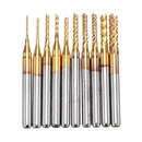 Drillpro DB-M1 10pcs 0.8-3mm Titanium Coated Engraving Milling Cutter Carbide Bits