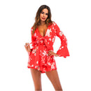Europe and the United States deep V neck digital printing horn sleeve jumps O9T4