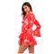 Europe and the United States deep V neck digital printing horn sleeve jumps O9T4