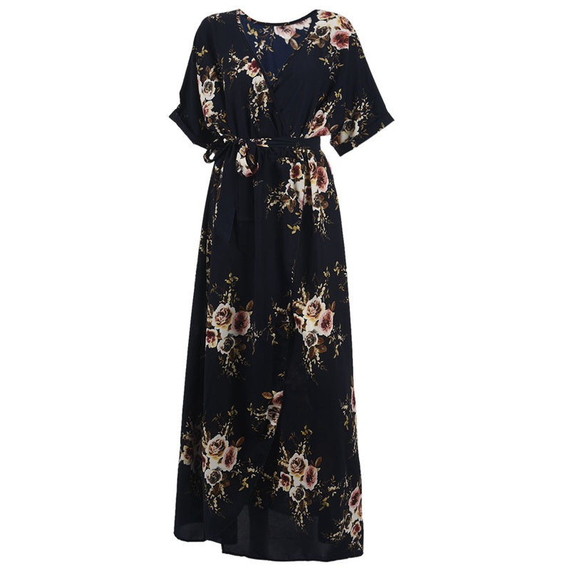 Summer New Europe and the United States plus size printing dress dress Bohe S5H2