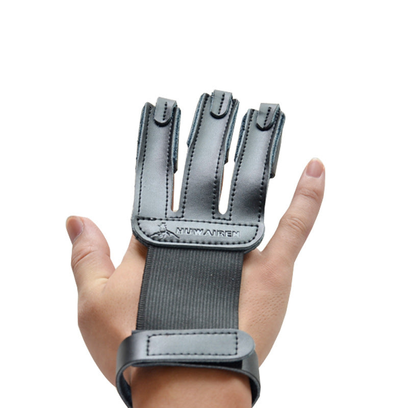 Huwairen 3 Tips Archery Finger Gloves Leather Glove Guard Archery Protector Release Archery Gloves Shooting Hunting Accessories-Black