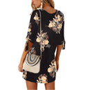 Women Floral Long Tops Blouse Ladies Summer Beach Dress Black M O2G4