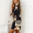 Women Floral Long Tops Blouse Ladies Summer Beach Dress Black M O2G4
