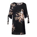 Women Floral Long Tops Blouse Ladies Summer Beach Dress Black M O2G4