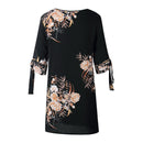 Women Floral Long Tops Blouse Ladies Summer Beach Dress Black M O2G4