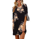 Women Floral Long Tops Blouse Ladies Summer Beach Dress Black M O2G4