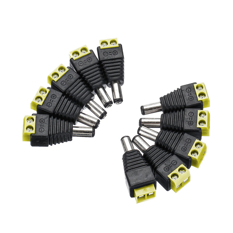 10Pcs CCTV Cameras 2.1mm x 5.5mm Male DC Power Plug Adapter Jack Adapter Connector Plug Socket CCTV Security Camera Surveillance LED